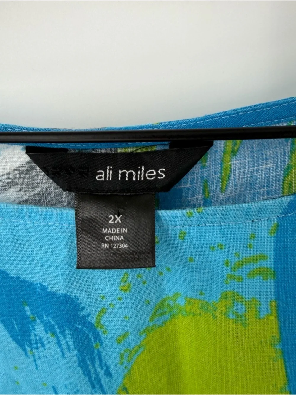 Ali Miles Linen Blend Blue Green Abstract Artsy Boxy 3/4 Sleeve Top 2X Lagenlook - Picture 2 of 5